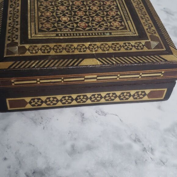 Vintage Middle Eastern Inlay Mosaic Wooden Box - Picture 9 of 12